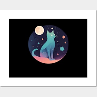 Cat Moon Posters and Art